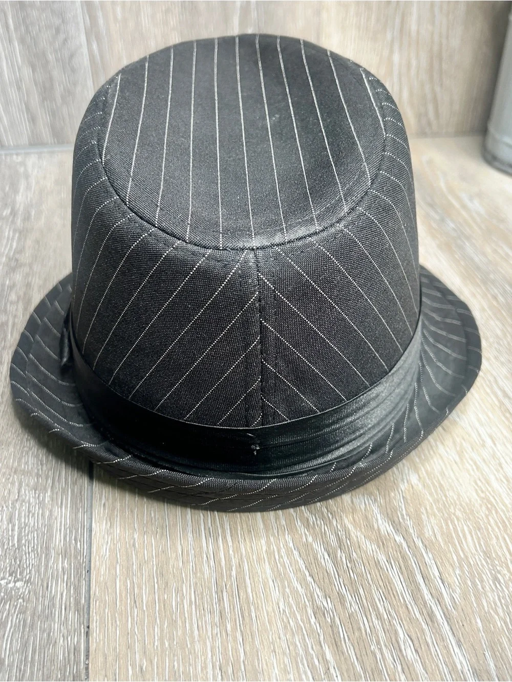 Black Pinstripe Fedora Hat • Classic Gangster Style • Satin Band • One Size